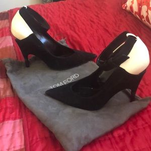 Tom Ford black suede and white patent pumps